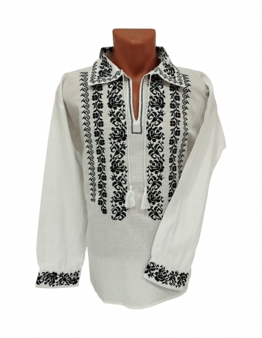 Set traditional romanesc pentru cuplu cu ie dama si camasa barbateasca broderie neagra
