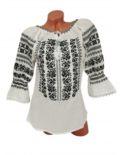 Ie traditionala dama alba cu broderie neagra model autentic romanesc