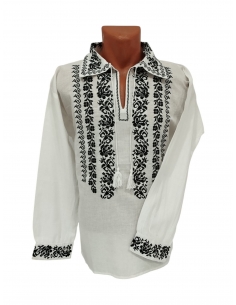 Camasa traditionala barbateasca alba cu broderie neagra model autentic romanesc