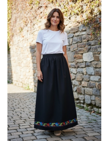 Fusta traditionala lunga pentru copii cu broderie florala multicolora