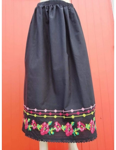 fusta dama neagra din bumbac cu broderie cu maci