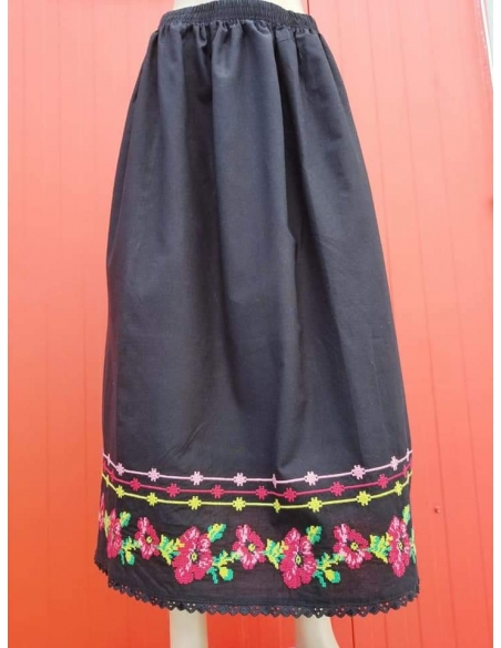 fusta dama neagra din bumbac cu broderie cu maci