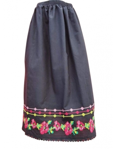 fusta dama neagra din bumbac cu broderie cu maci
