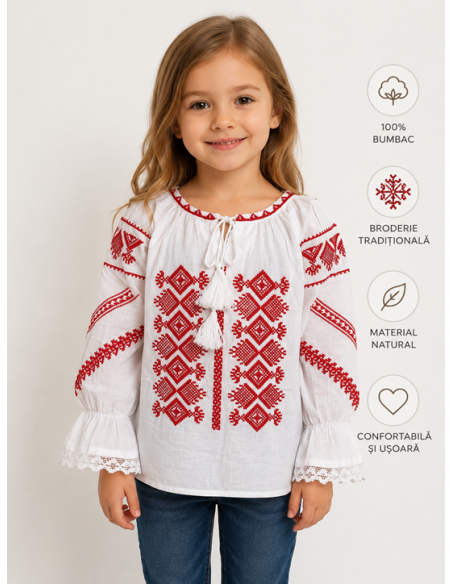 Ie Traditionala Romaneasca cu maneca lunga pentru fetite