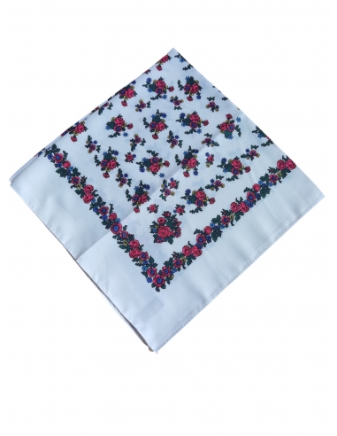 Batic traditional alb cu flori colorate stil popular romanesc