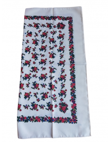 Batic traditional alb cu flori colorate stil popular romanesc