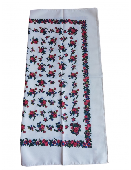 Batic traditional alb cu flori colorate stil popular romanesc
