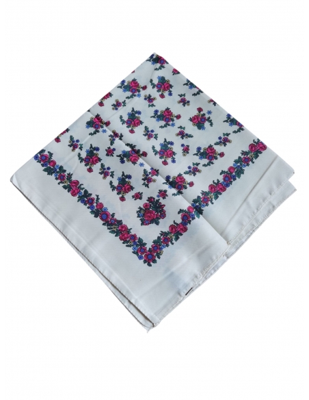 Batic Traditional Bej cu Flori Colorate 80x80 cm Stil Popular Romanesc