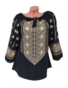 Ie Traditionala Neagra cu Paiete si Broderie Aurie -...