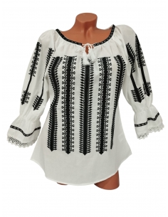 Ie traditionala dama alba cu broderie neagra autentica romaneasca