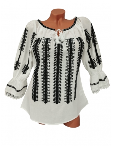 Ie traditionala dama alba cu broderie neagra autentica romaneasca