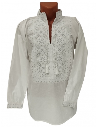 Camasa traditionala alba barbati cu broderie argintie eleganta