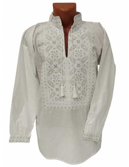 Camasa traditionala alba barbati cu broderie argintie eleganta