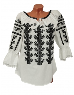 Ie traditionala alba dama cu broderie neagra autentica