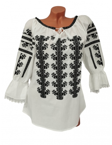 Ie traditionala alba dama cu broderie neagra autentica