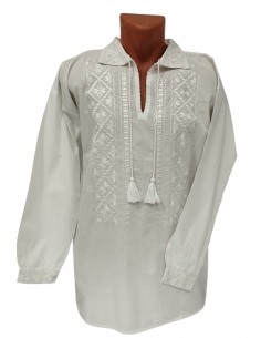 Camasa traditionala alba barbati cu broderie alba autentica