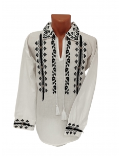 Camasa traditionala barbateasca alba cu broderie neagra si guler brodat