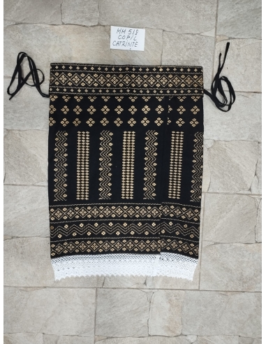 Set traditional dama cu catrinta neagra brodata bej si brau popular romanesc