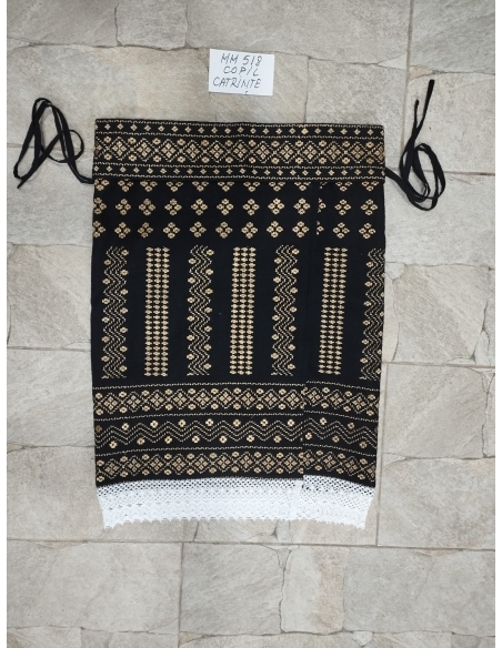 Set traditional dama cu catrinta neagra brodata bej si brau popular romanesc