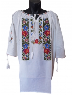Ie traditionala dama alba marimi mari 7XL 8XL 9XL cu broderie florala multicolora
