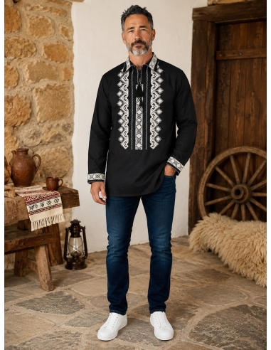 ie Tradițională Românească neagra cu broderie bej