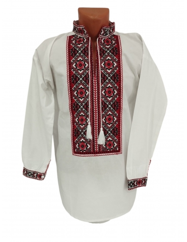 Camasa traditionala barbateasca alba cu broderie rosie si neagra