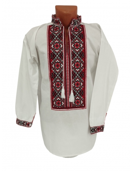 Camasa traditionala barbateasca alba cu broderie rosie si neagra