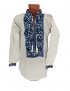 Camasa traditionala barbateasca alba cu broderie albastra si bleumarin