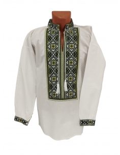 Camasa romaneasca barbati iiRomanesti alba cu broderie verde olive si neagra