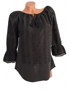 Ie traditionala dama neagra cu broderie neagra ton pe ton