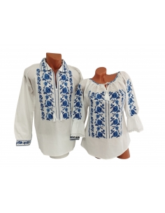 Ie dama si camasa barbat cu broderie florala albastra