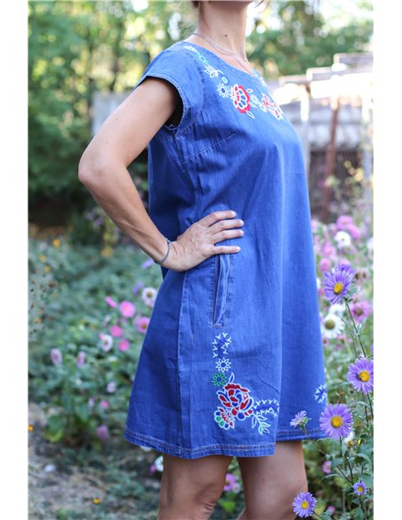 Rochie brodata din denim Elena