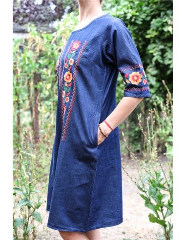 Rochie brodata din denim Elena6