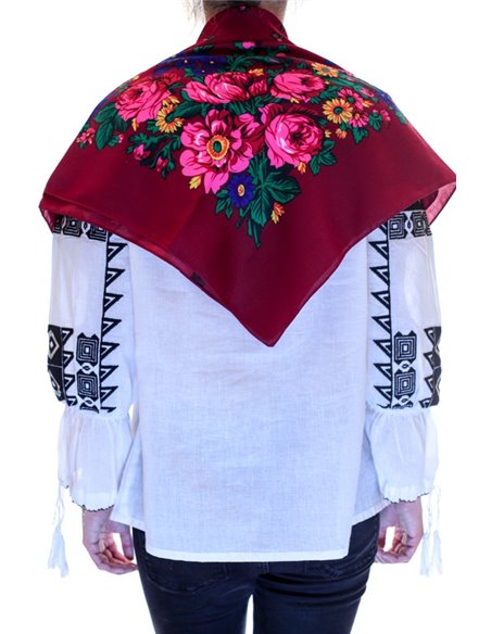 Batic traditional cu motive florale bordo