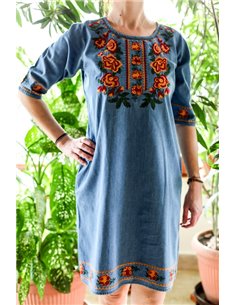 Rochie din denim cu broderie traditionala Andreea