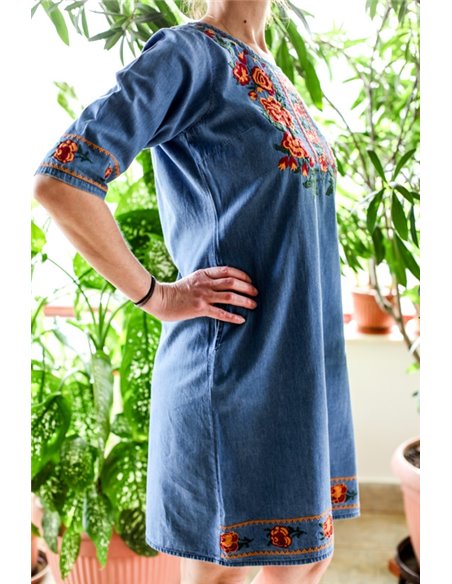 Rochie din denim cu broderie traditionala Andreea