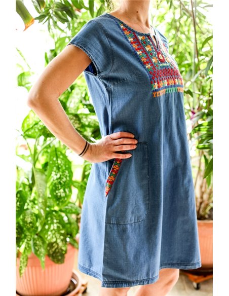 Rochie din denim cu broderie traditionala Anca2