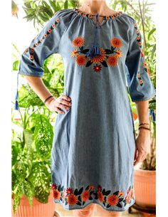 Rochie din denim cu broderie traditionala Anemona