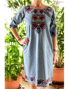 Rochie din denim cu broderie traditionala Adela