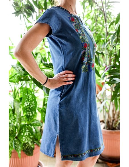 Rochie din denim cu broderie traditionala Angela