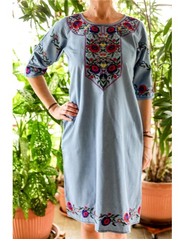Rochie din denim cu broderie traditionala Adela