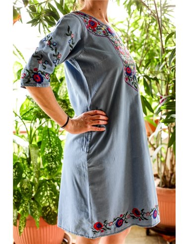 Rochie din denim cu broderie traditionala Adela